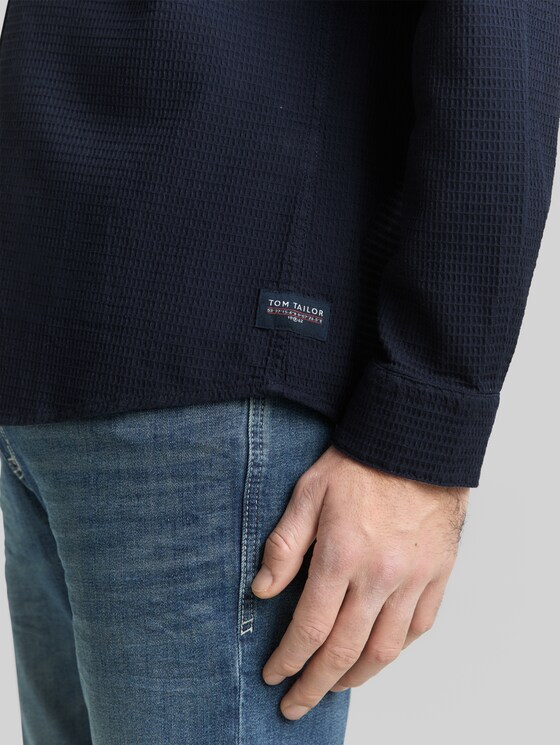 Regular fit shirt with waffle texture - sky captain blue