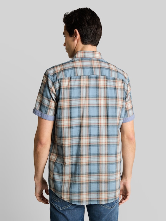 Regular fit short sleeve shirt with checked pattern - blue multicolor check