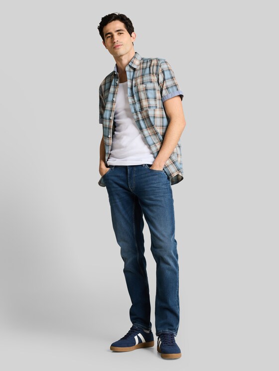 Regular fit short sleeve shirt with checked pattern - blue multicolor check