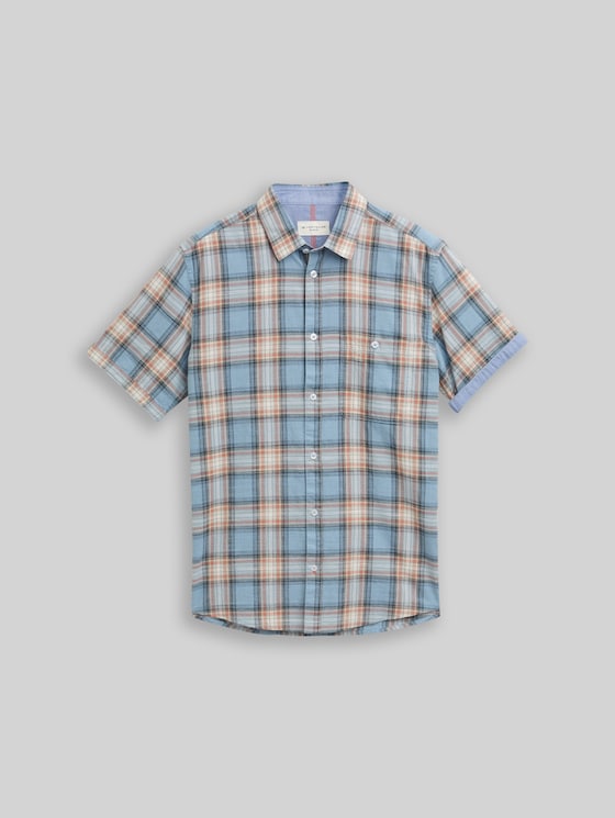 Regular fit short sleeve shirt with checked pattern - blue multicolor check