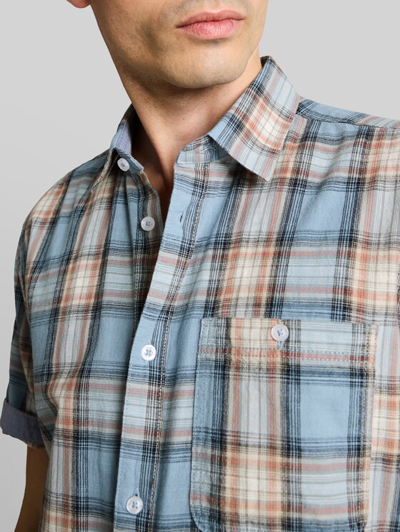 Regular fit short sleeve shirt with checked pattern - blue multicolor check