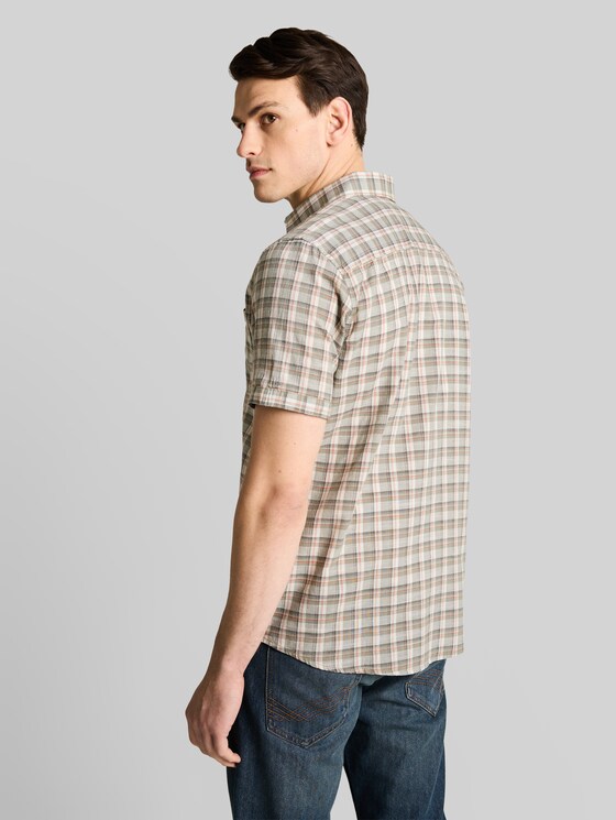Regular fit short sleeve shirt with checked pattern - green white check