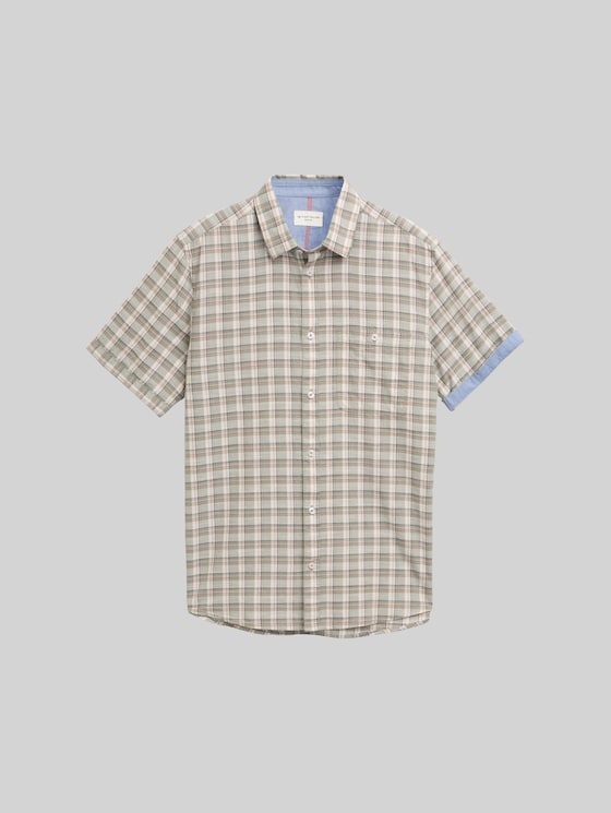 Regular fit short sleeve shirt with checked pattern - green white check