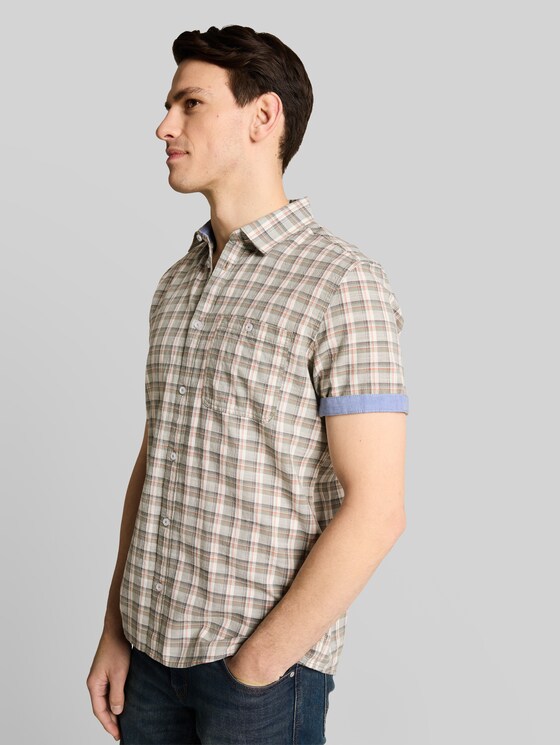 Regular fit short sleeve shirt with checked pattern - green white check