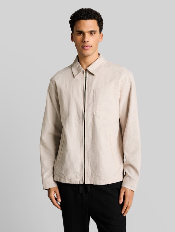 Shirt jacket with linen blend - cashew beige chambray