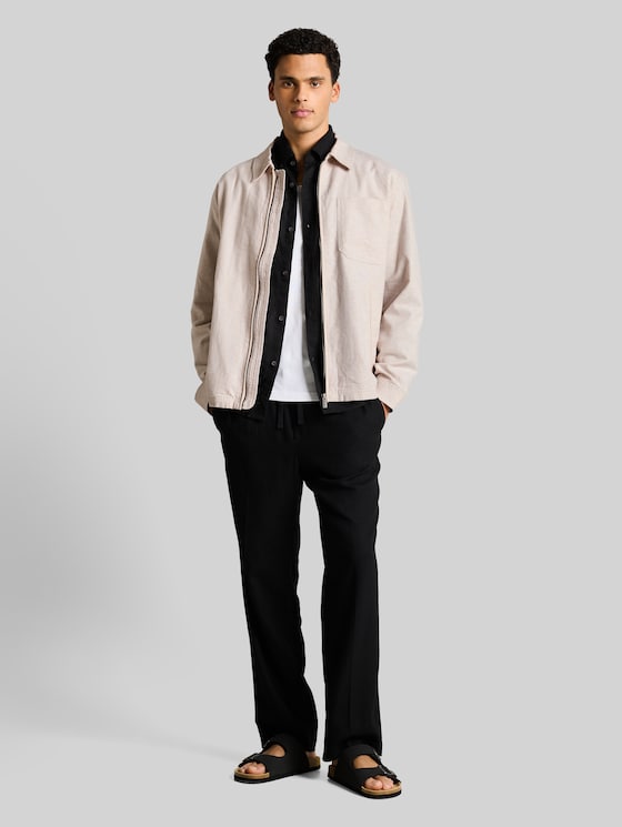 Shirt jacket with linen blend - cashew beige chambray