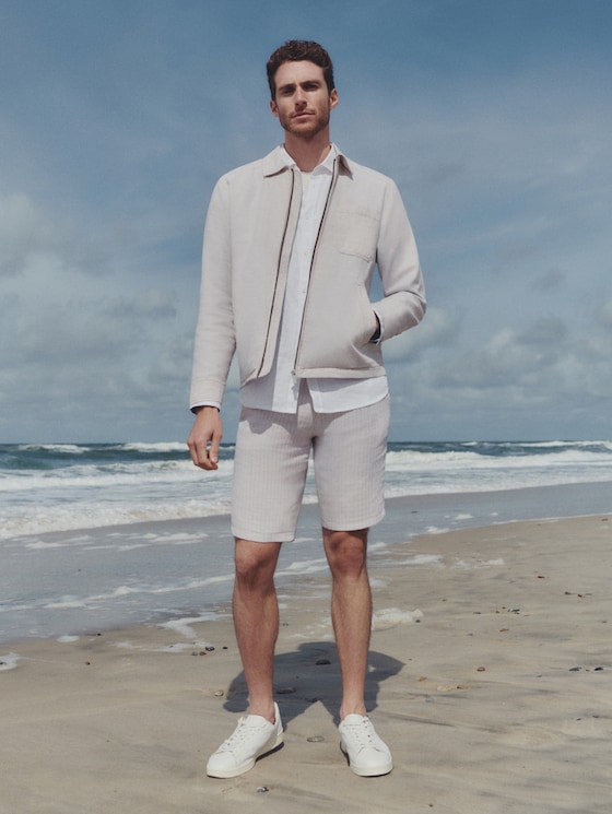 Shirt jacket with linen blend - cashew beige chambray