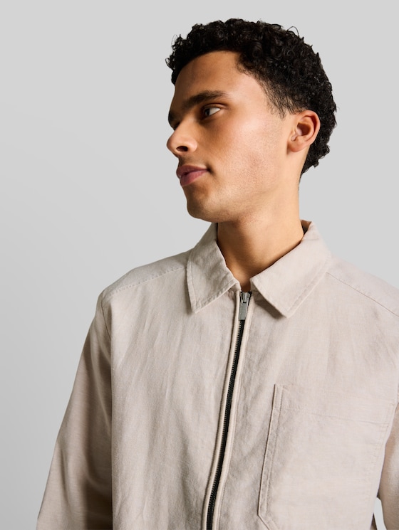 Shirt jacket with linen blend - cashew beige chambray
