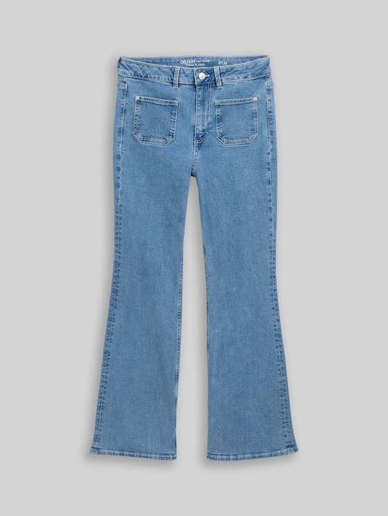 TTAVA FLARED jeans with patch pockets - Light Stone Blue Denim