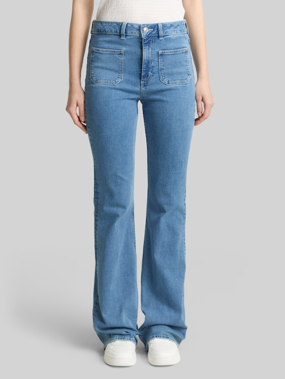 TTAVA FLARED jeans with patch pockets - Light Stone Blue Denim