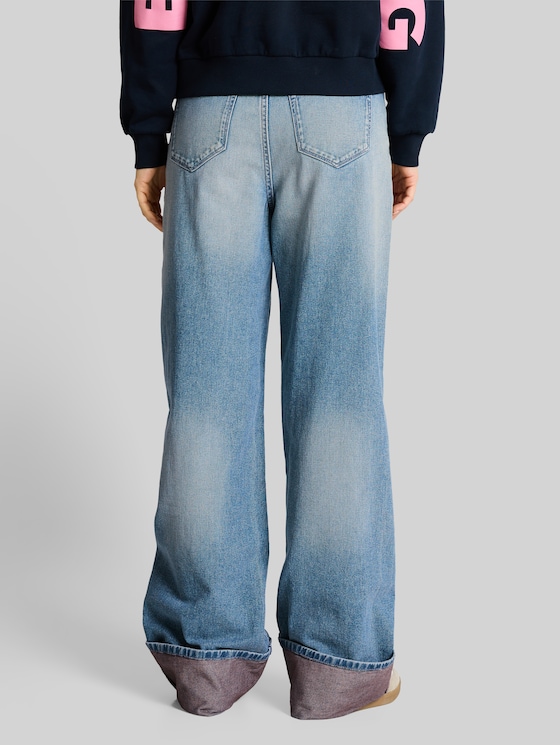 TTLINOU WIDE jeans with turn-ups - Light Stone Blue Denim Tint
