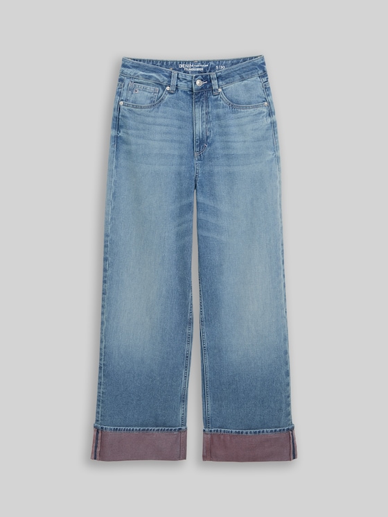 TTLINOU WIDE jeans with turn-ups - Light Stone Blue Denim Tint