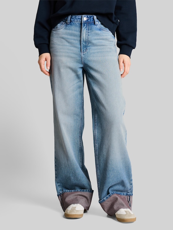 TTLINOU WIDE jeans with turn-ups - Light Stone Blue Denim Tint