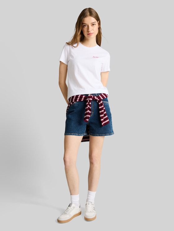 TTELIN STRAIGHT high-waisted denim shorts - Used Mid Stone Blue Denim