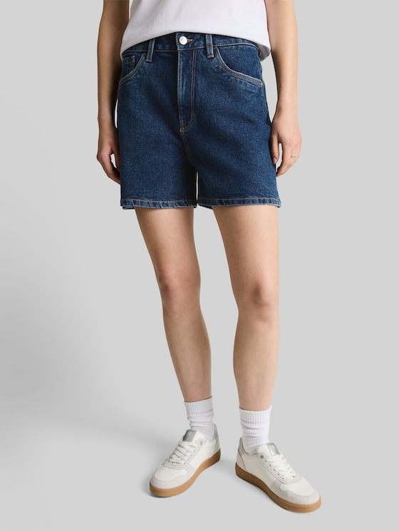 TTELIN STRAIGHT high-waisted denim shorts - Used Mid Stone Blue Denim
