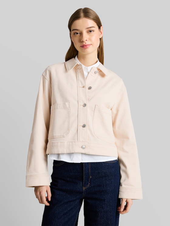 Denim jacket with patch pockets - raw offwhite denim