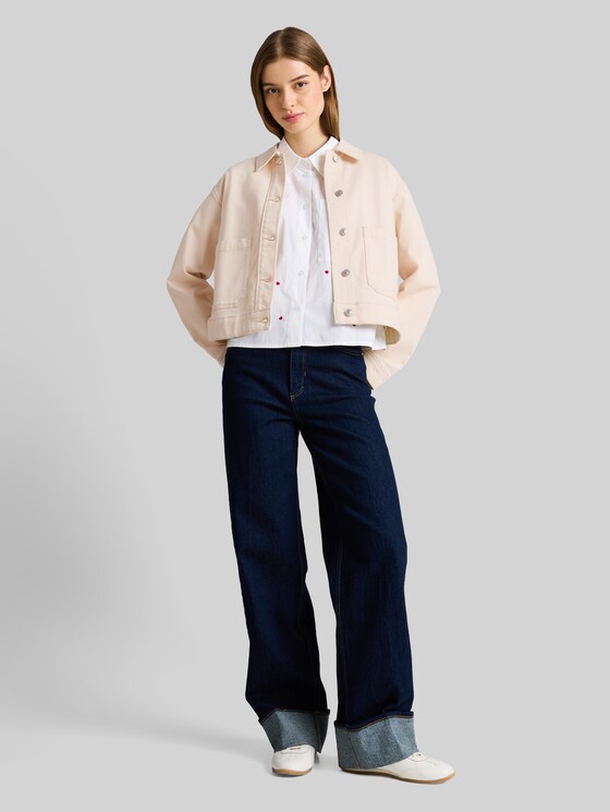 Denim jacket with patch pockets - raw offwhite denim