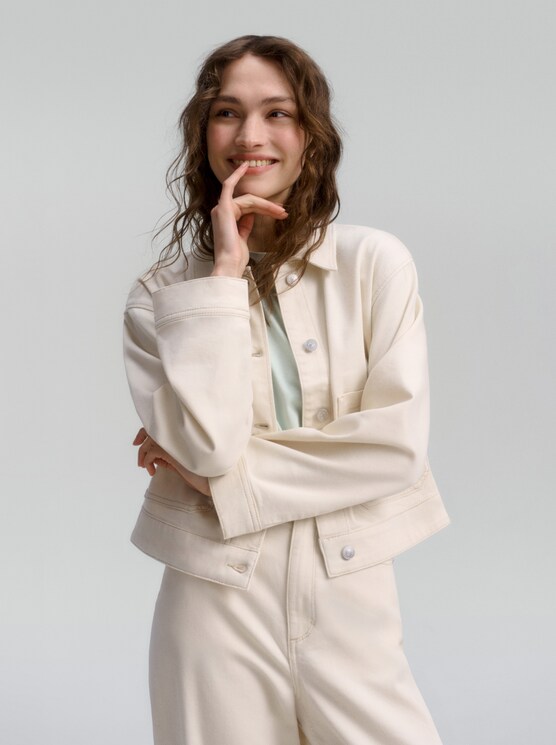 Denim jacket with patch pockets - raw offwhite denim