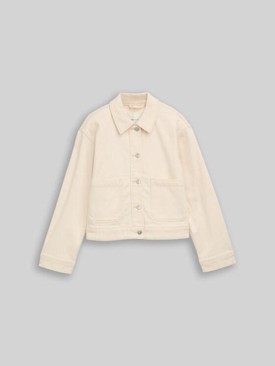 Denim jacket with patch pockets - raw offwhite denim