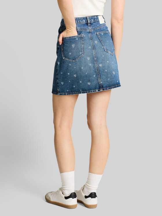 Mini denim skirt with heart print - mid blue laser hearts denim
