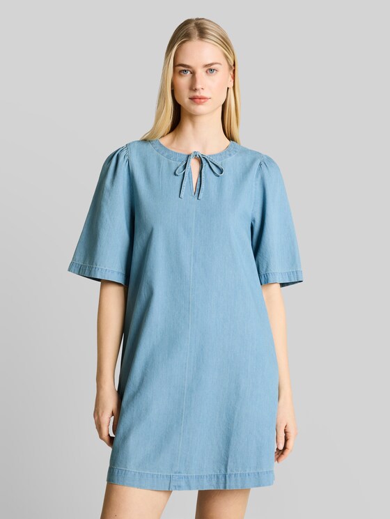 Mini denim dress with slit pockets - Clean Light Stone Blue Denim
