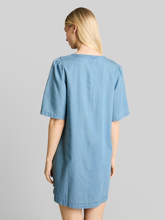 Mini denim dress with slit pockets - Clean Light Stone Blue Denim