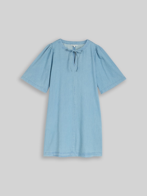 Mini denim dress with slit pockets - Clean Light Stone Blue Denim