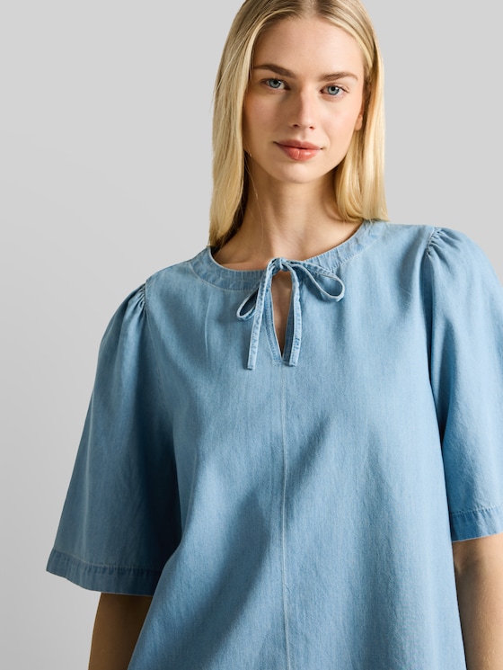 Mini denim dress with slit pockets - Clean Light Stone Blue Denim