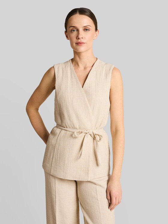 Crinkle blazer waistcoat with linen content - sand stone beige melange