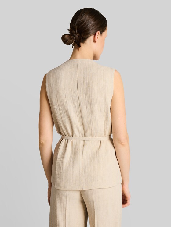 Crinkle blazer waistcoat with linen content - sand stone beige melange