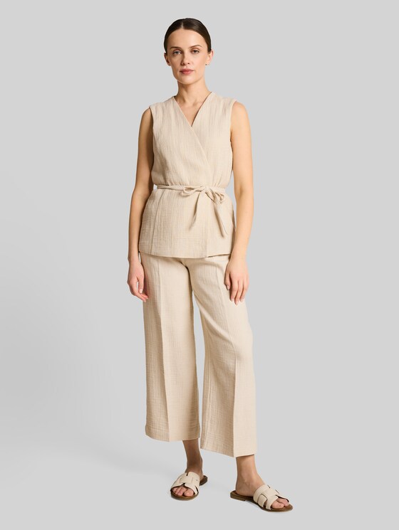 Crinkle blazer waistcoat with linen content - sand stone beige melange