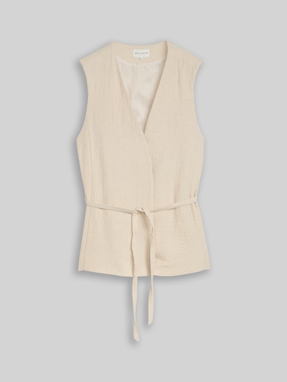 Crinkle blazer waistcoat with linen content - sand stone beige melange