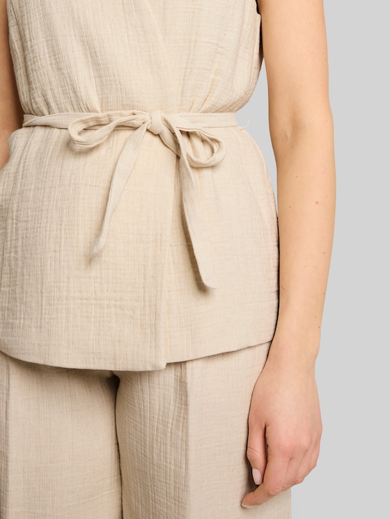 Crinkle blazer waistcoat with linen content - sand stone beige melange