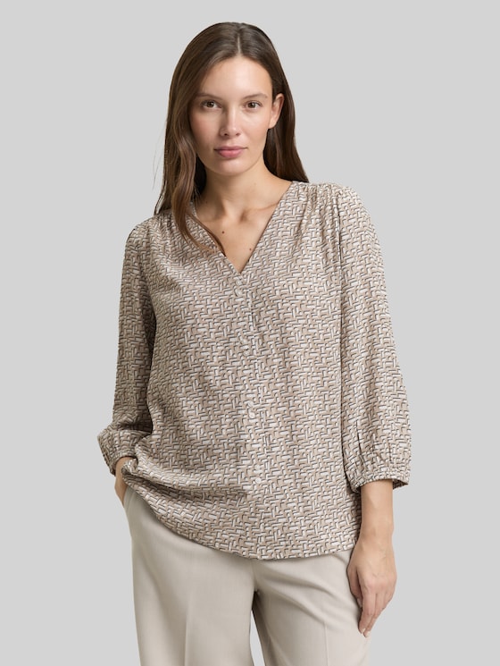 Viscose blouse - soft taupe geometric minimal