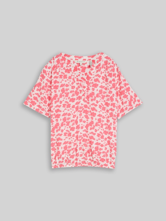 Blouse with pattern - coral pink ginkgo minimal