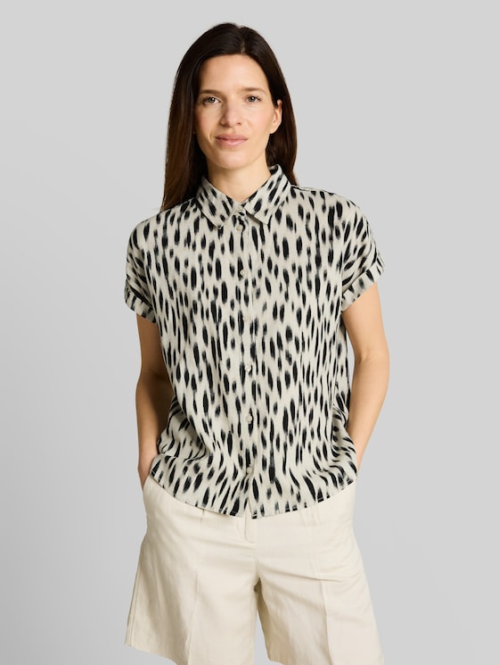 Loose fit blouse with linen blend - sand stone beige abstract dot