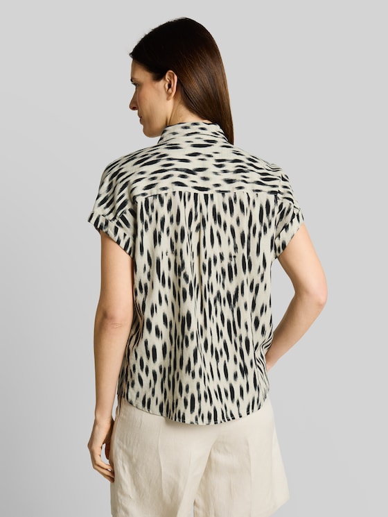 Loose fit blouse with linen blend - sand stone beige abstract dot