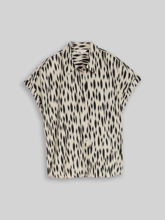 Loose fit blouse with linen blend - sand stone beige abstract dot