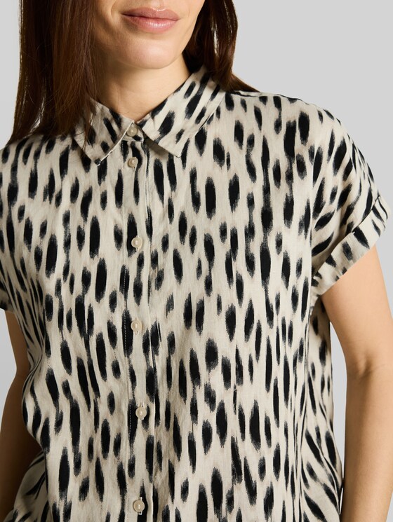 Loose fit blouse with linen blend - sand stone beige abstract dot