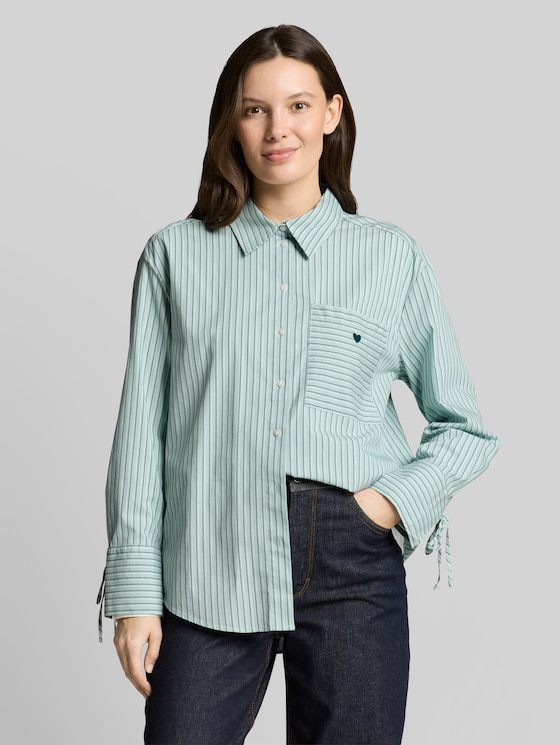 Oversized shirt blouse with heart embroidery - blue haze irregular stripe