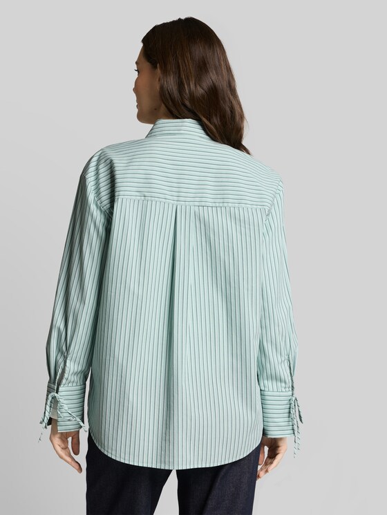Oversized shirt blouse with heart embroidery - blue haze irregular stripe