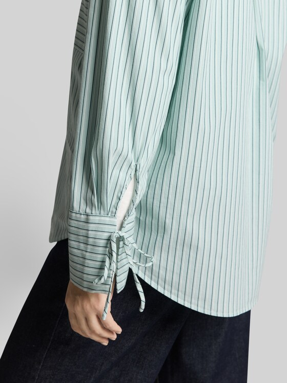 Oversized shirt blouse with heart embroidery - blue haze irregular stripe