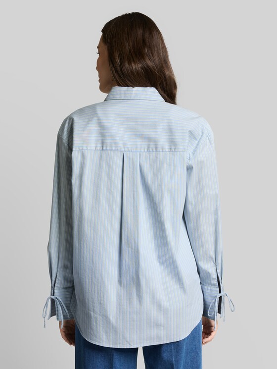 Oversized shirt blouse with heart embroidery - blue irregular stripe