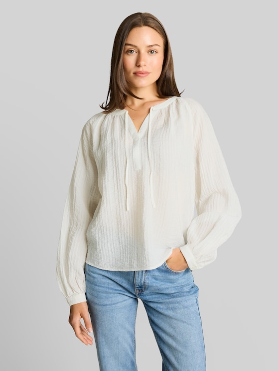 Crinkle blouse with tie fastening - Whisper White