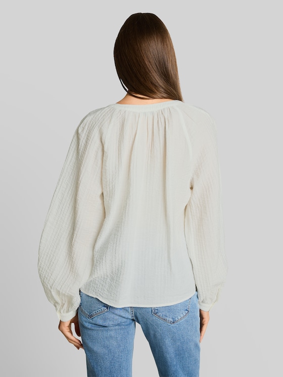 Crinkle blouse with tie fastening - Whisper White