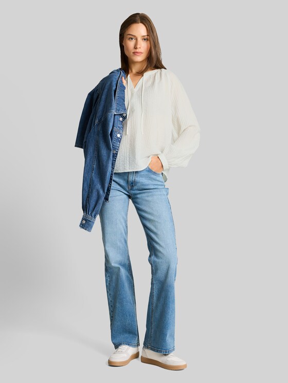 Crinkle blouse with tie fastening - Whisper White