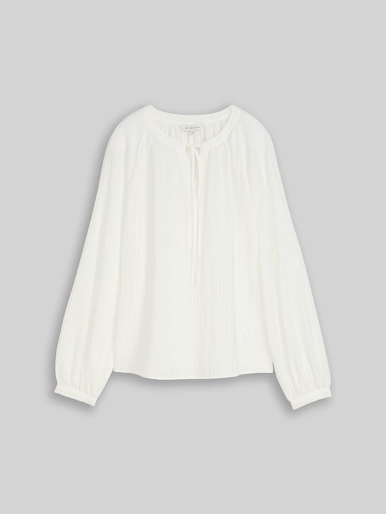 Crinkle blouse with tie fastening - Whisper White