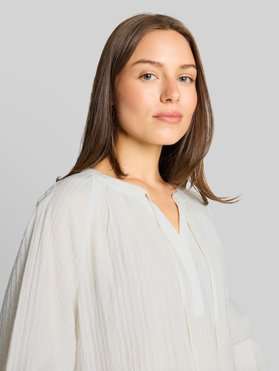 Crinkle blouse with tie fastening - Whisper White