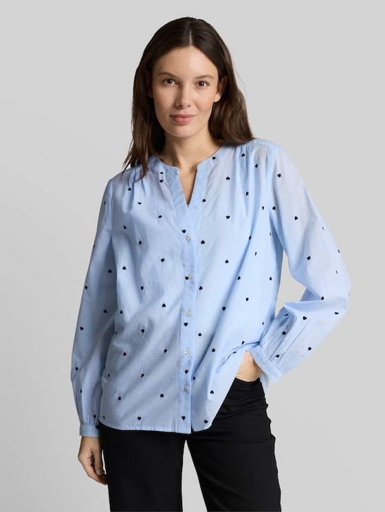 Blouse with heart embroidery - blue heart design