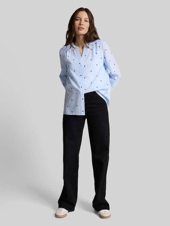 Blouse with heart embroidery - blue heart design